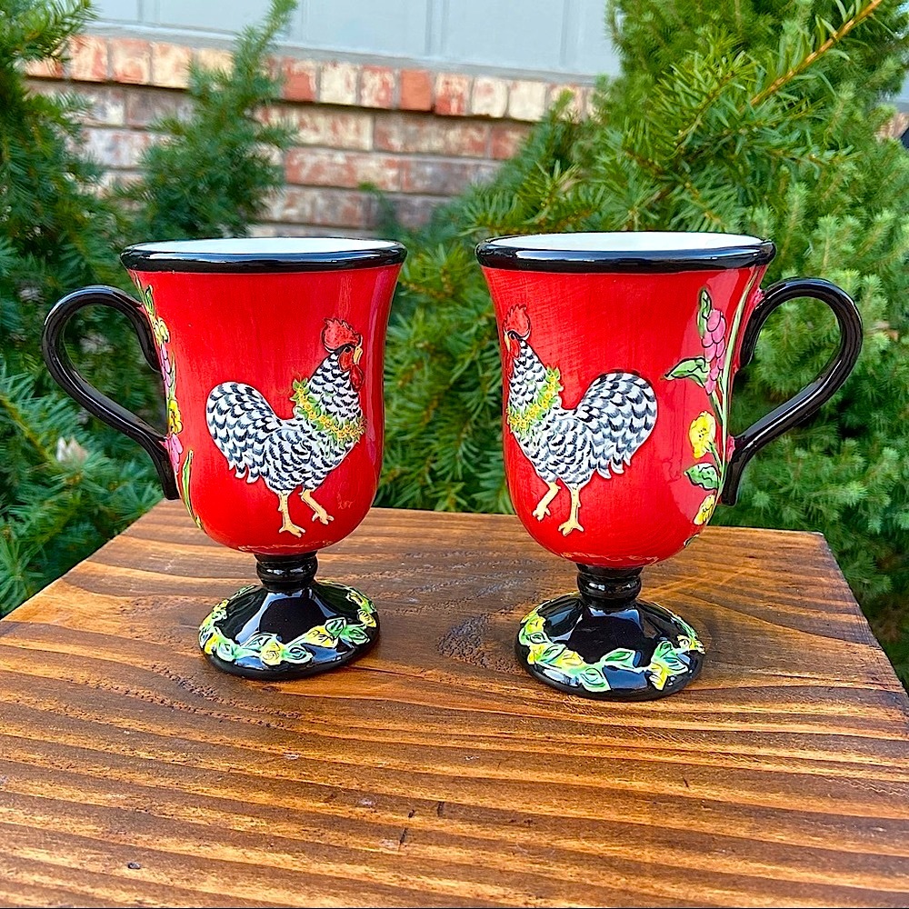 2 - Elisabeth Pohle Pedestal Style Rooster Mugs